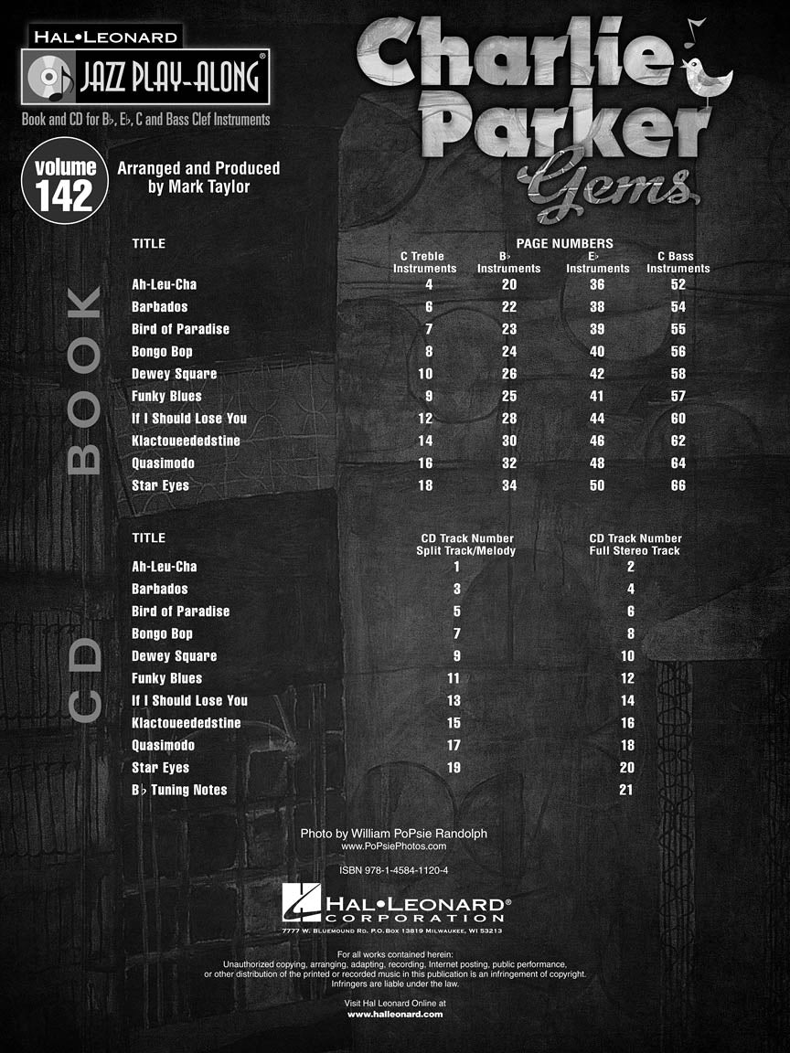 Charlie Parker Gems - Jazz Play Along Volume 142 Book/Cd