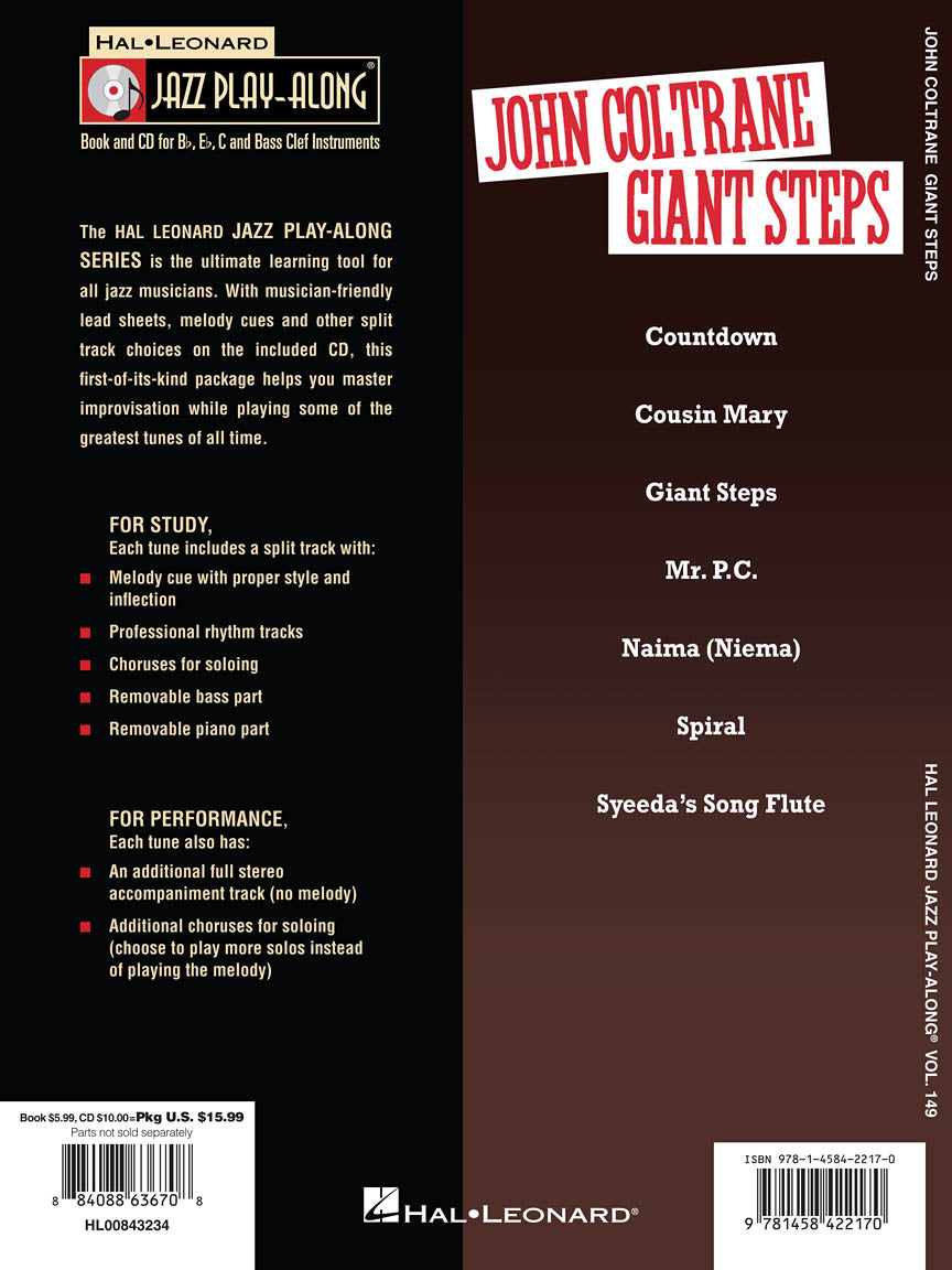 John Coltrane Giant Steps - Jazz Play Along Volume 149 Book/Cd