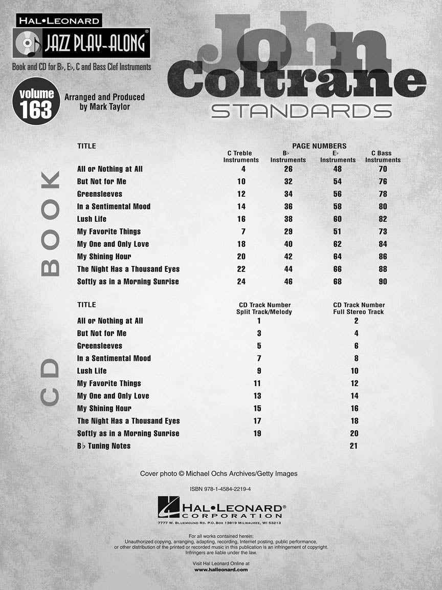 John Coltrane Standards - Jazz Play Along Volume Book/Cd
