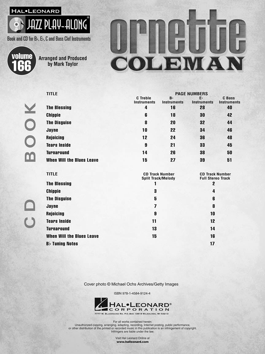 Ornette Coleman - Jazz Play Along Volume 166 Book/Cd