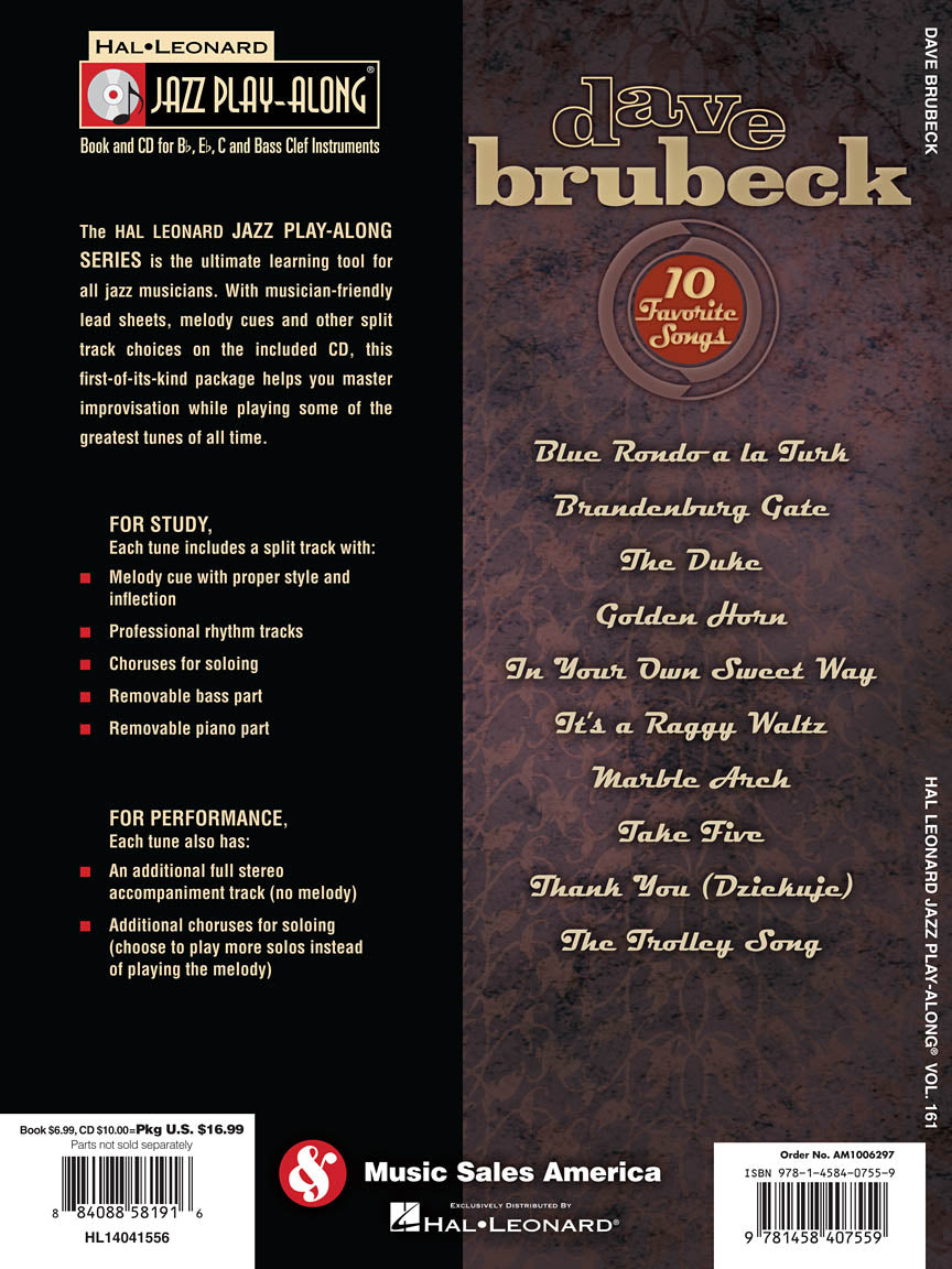 Dave Brubeck - Jazz Play Along Volume 161 Book/Cd