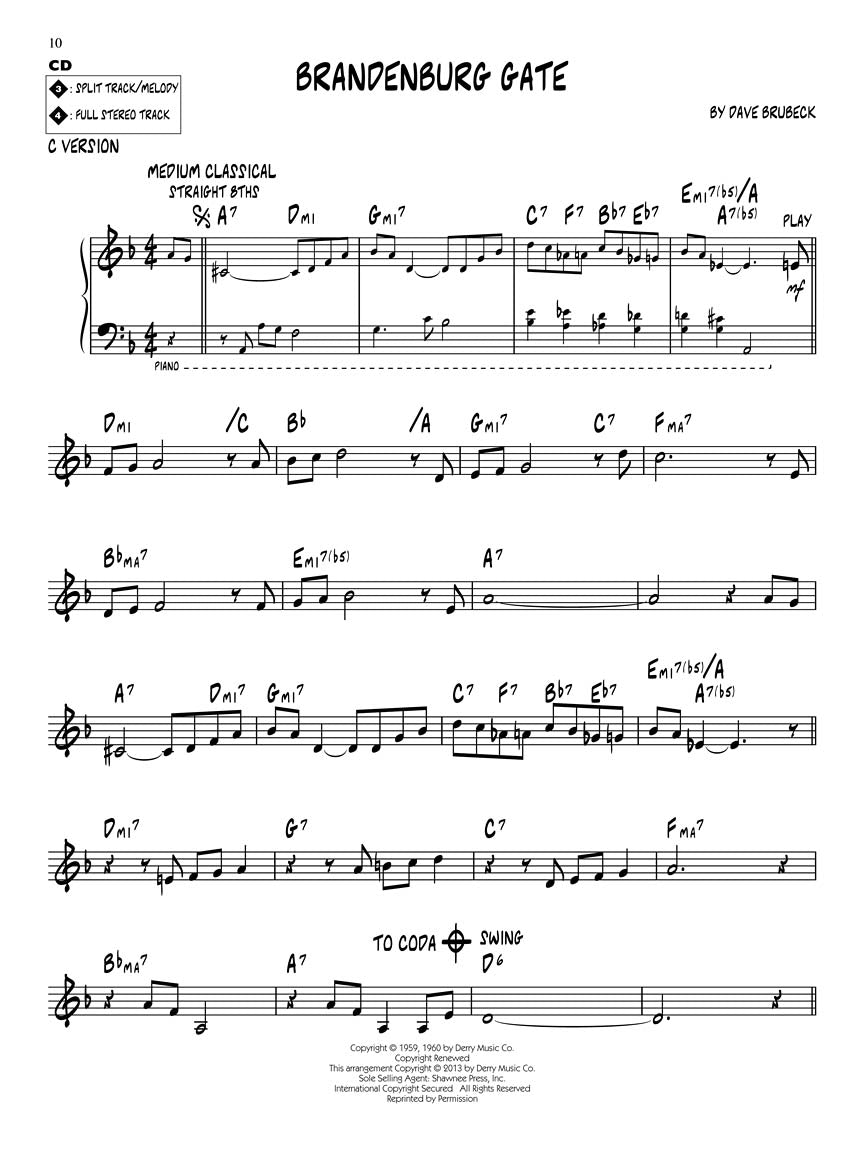 Dave Brubeck - Jazz Play Along Volume 161 Book/Cd