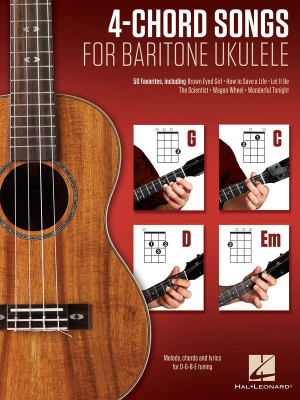 4 Chord Songs For Baritone Ukulele (G-C-D-Em) Book