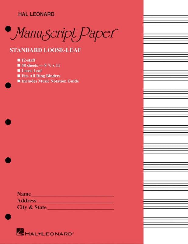 Standard Loose Leaf Manuscript Paper (Pink Cover) - Music2u