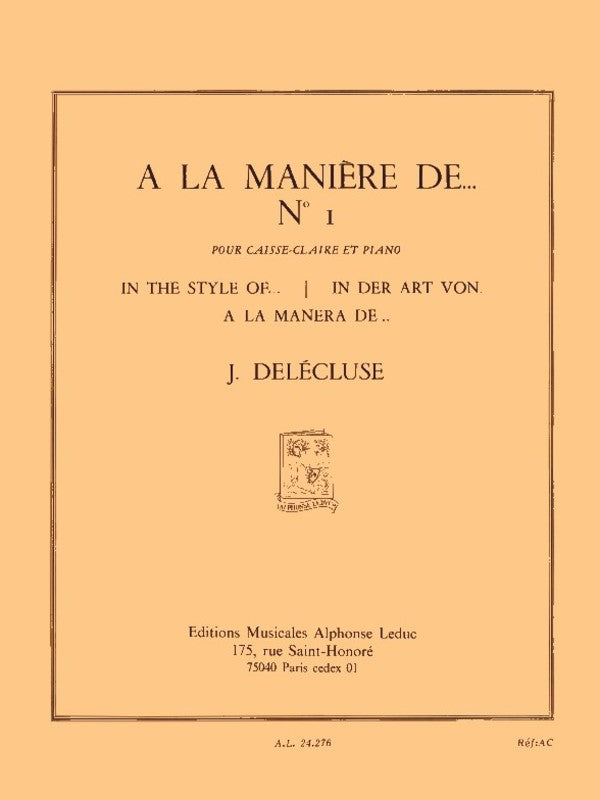 Delecluse - A La Maniere De No 1 Snare Drum/Piano