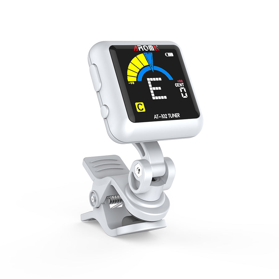 Aroma AT102 Rechargeable Chromatic Clip-on Tuner (White)