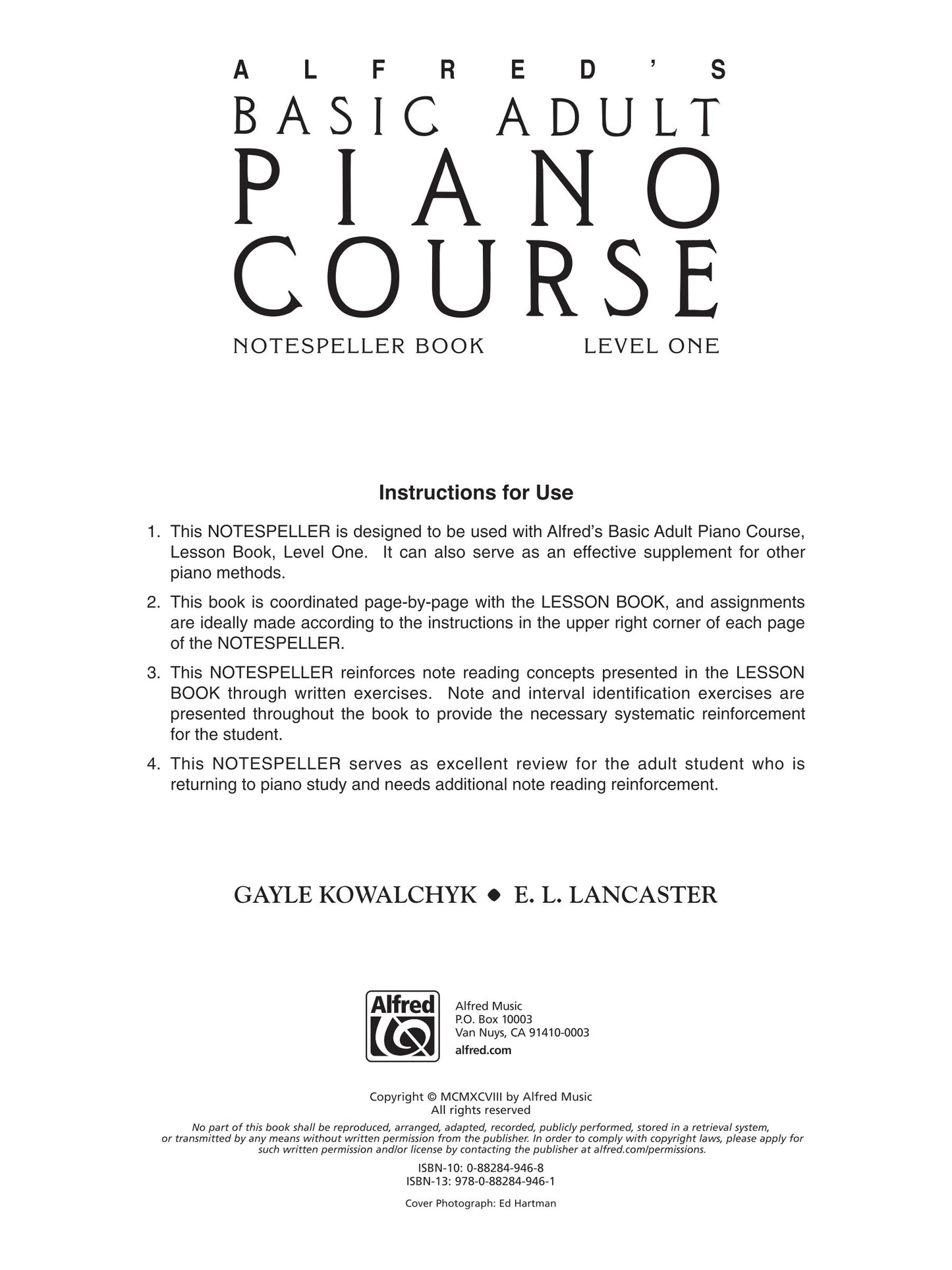 Alfred's Basic Adult Piano Course - Notespeller Book 1