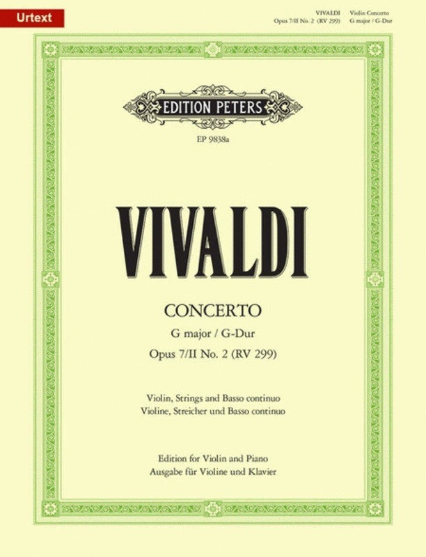 Concerto Op 7 Bk 2 No 2 G Rv 299 Vln/Pno Urtext