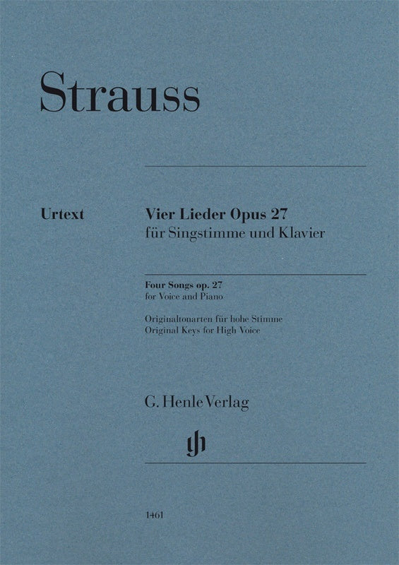 Strauss - Four Songs Op 27 For High Voice with Piano Accompaniment Book