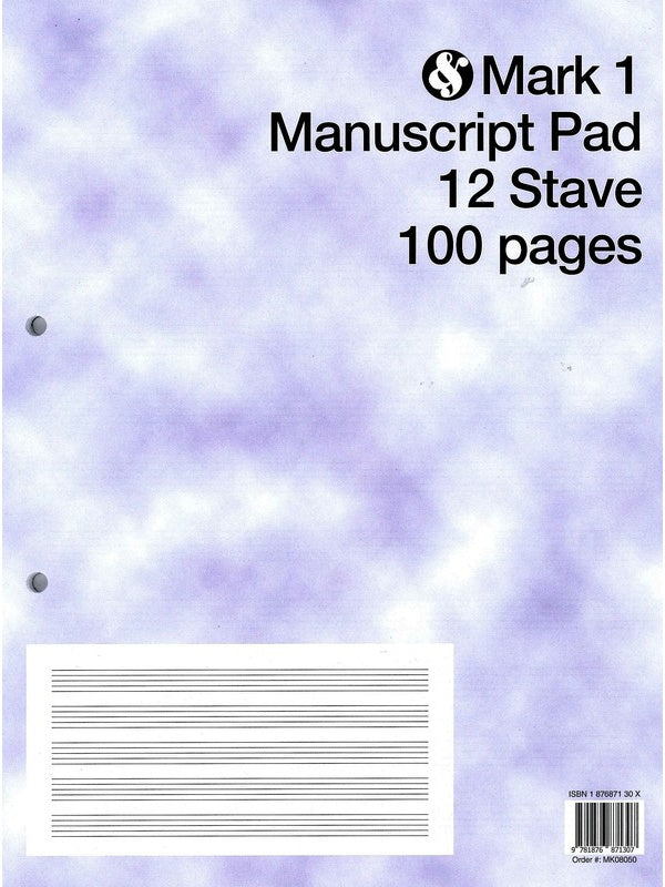 Mark 1 Manuscript Pad 12 Stave 100 Pages - Music2u