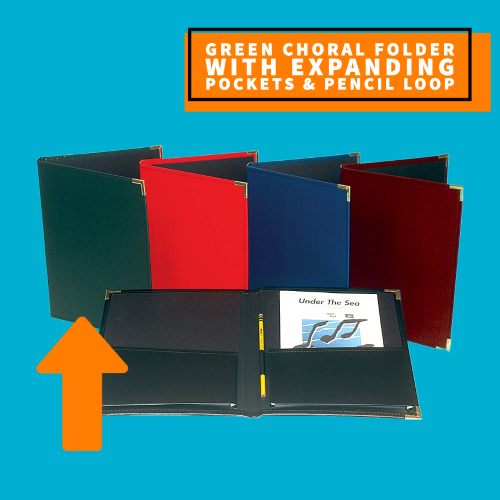 Green Choral Folder with Expanding Pockets & Pencil Loop (22.8cm x 30 ...