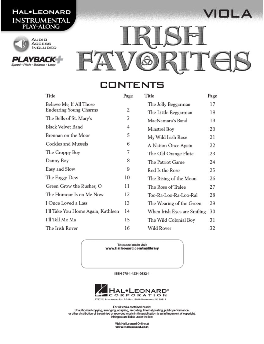 Irish Favorites For Viola Play Along Book/Ola