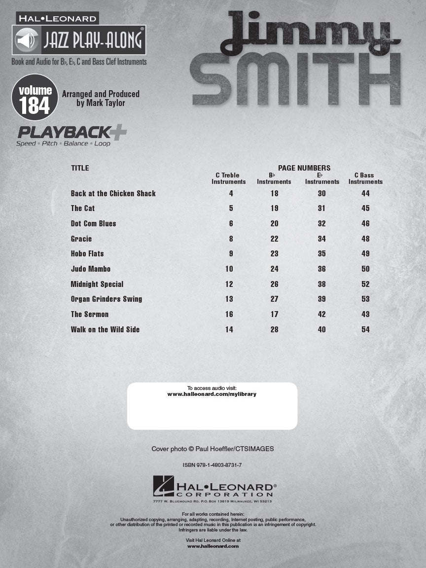 Jimmy Smith - Jazz Play Along Volume 184 Book/Ola