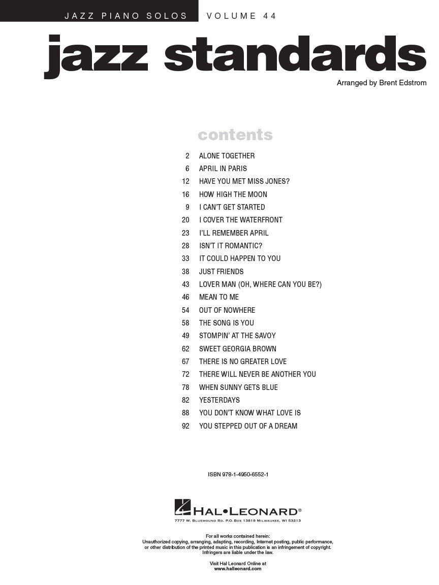 Jazz Standards - Jazz Piano Solos Series Volume 44 Book
