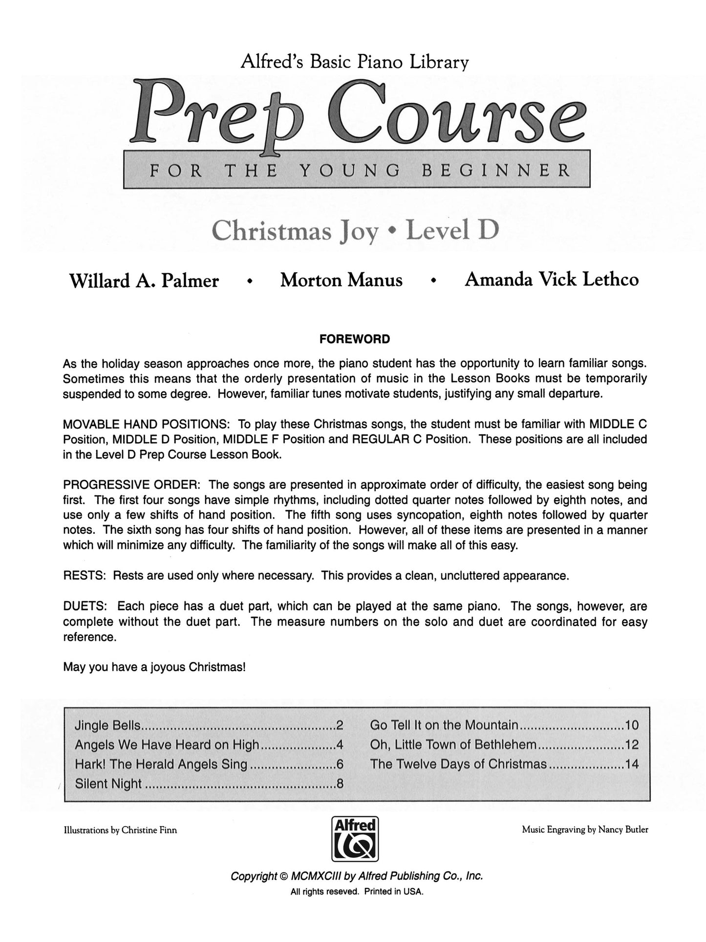 Alfred's Basic Piano Prep Course - Christmas Joy Level D Book