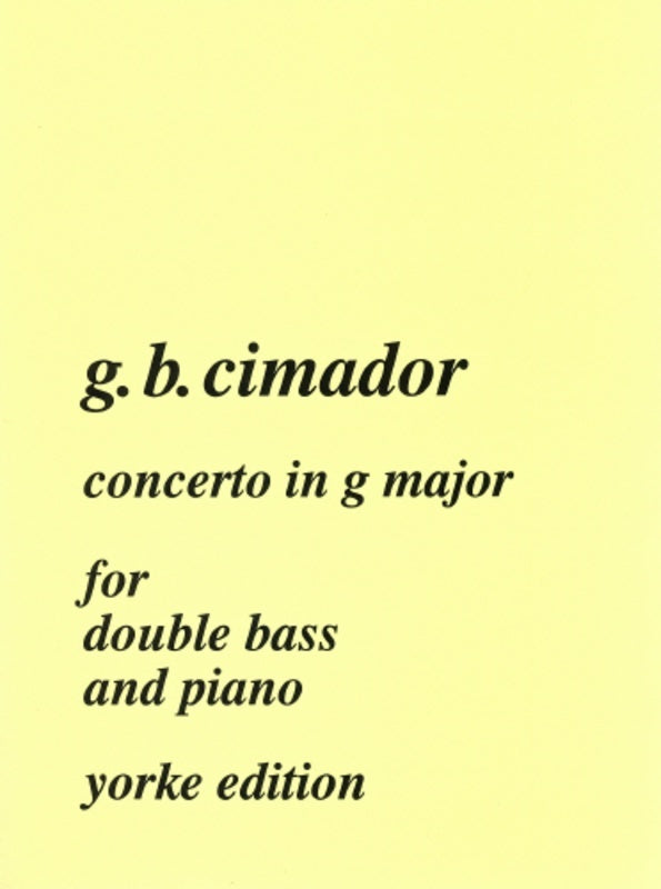 Cimador - Concerto In G Major For Double Bass/Piano