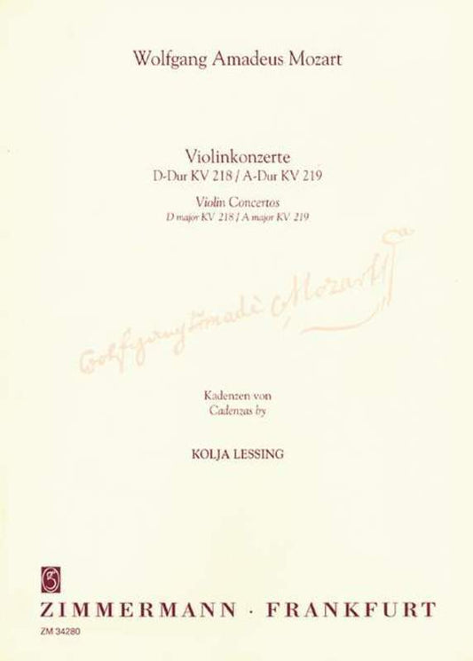 Cadenzas Violin Concertos D Maj K 218/A Maj K219