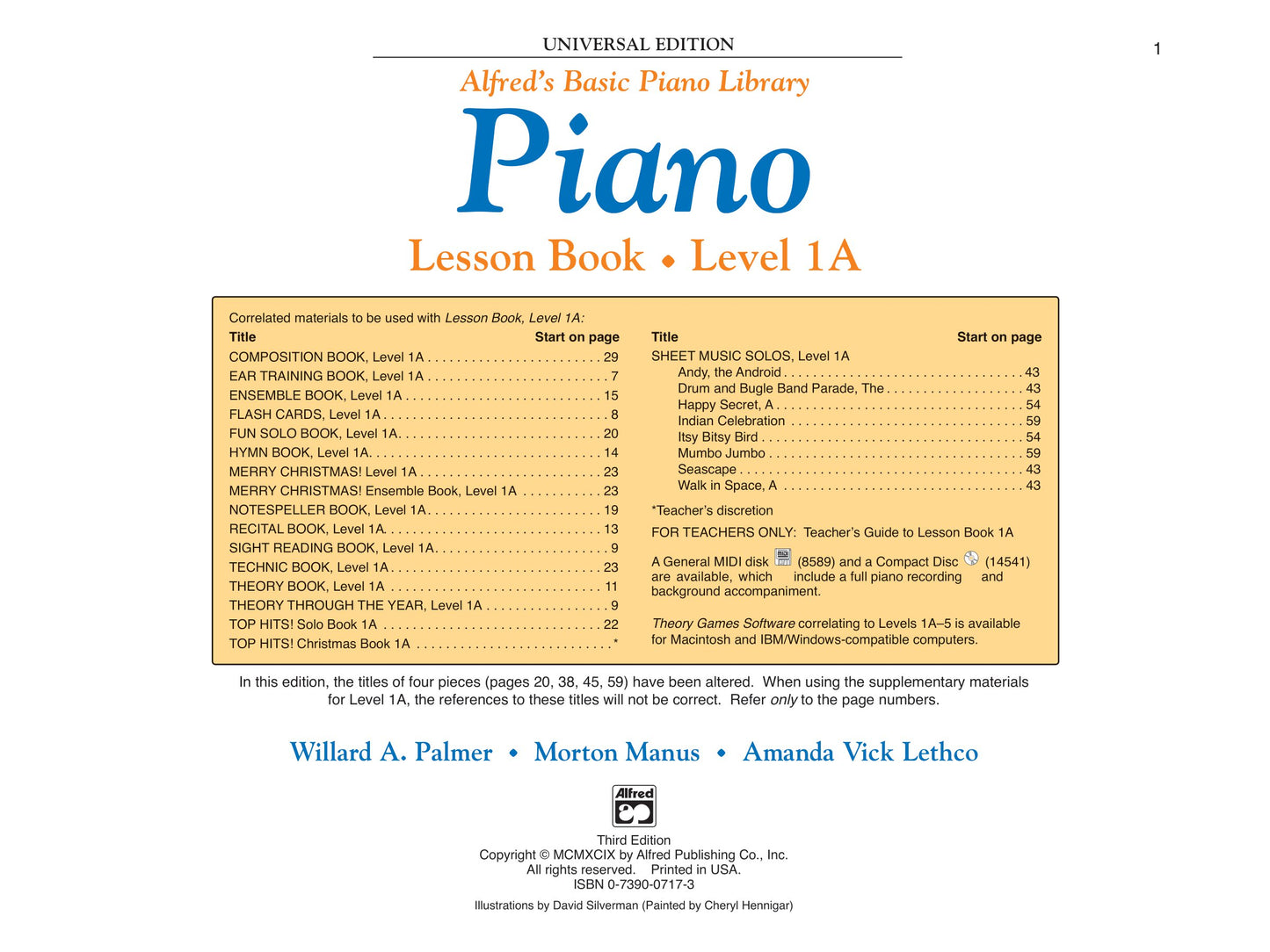 Alfred's Basic Piano Library - Lesson Book Level 1A with Cd (Universal Edition)