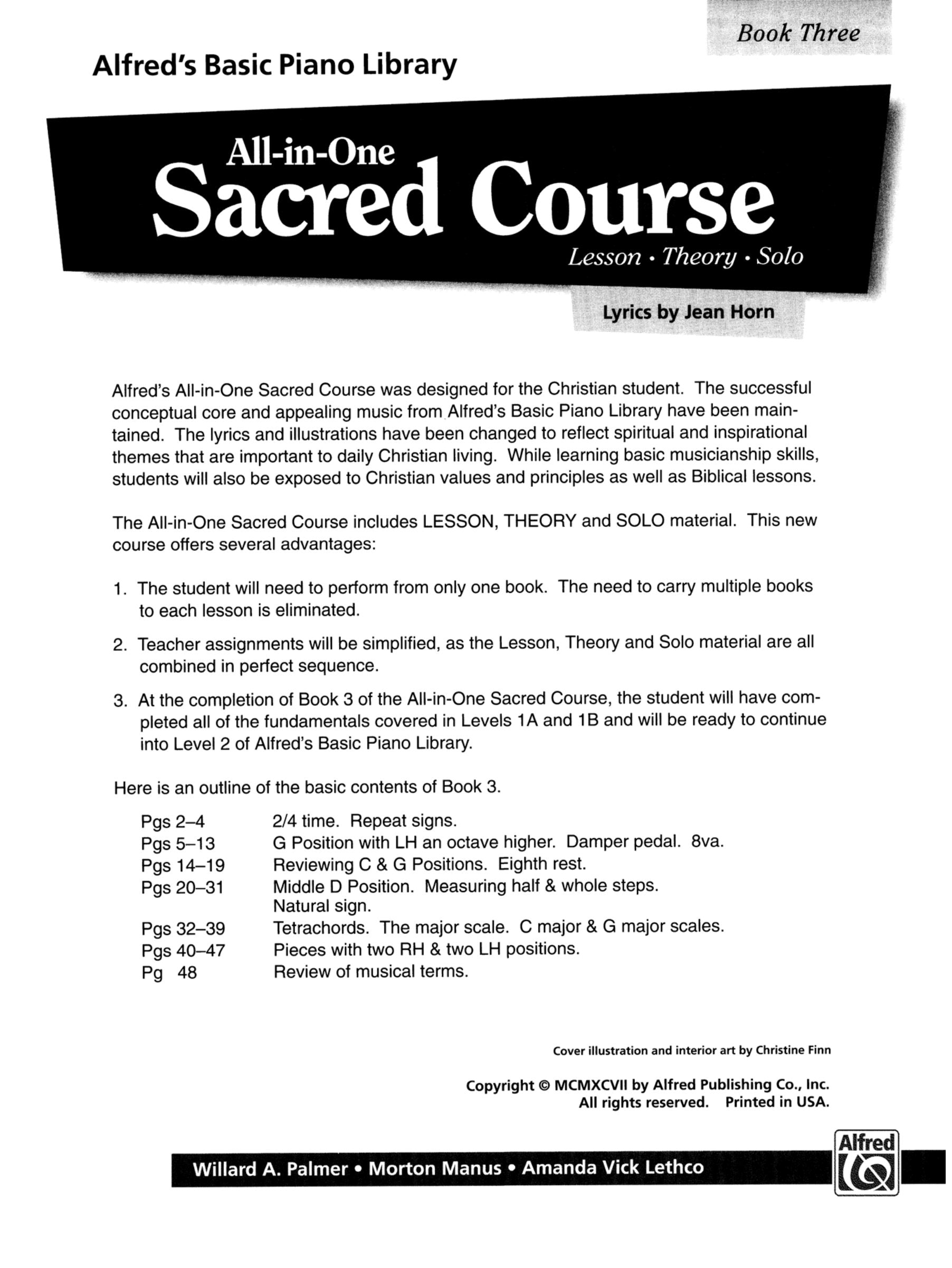 Alfred's Basic Piano Library - All-in-One Sacred Course Book 3