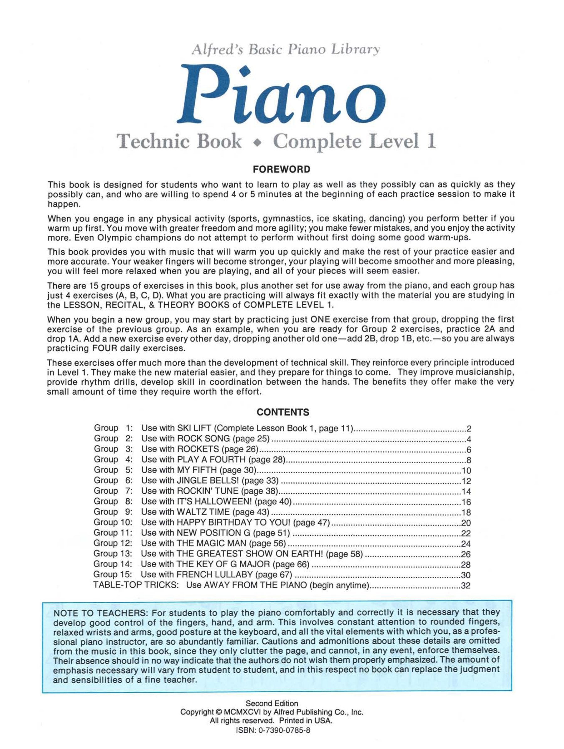 Alfred's Basic Piano Library - Technic Book Complete Level 1 (1A/1B)