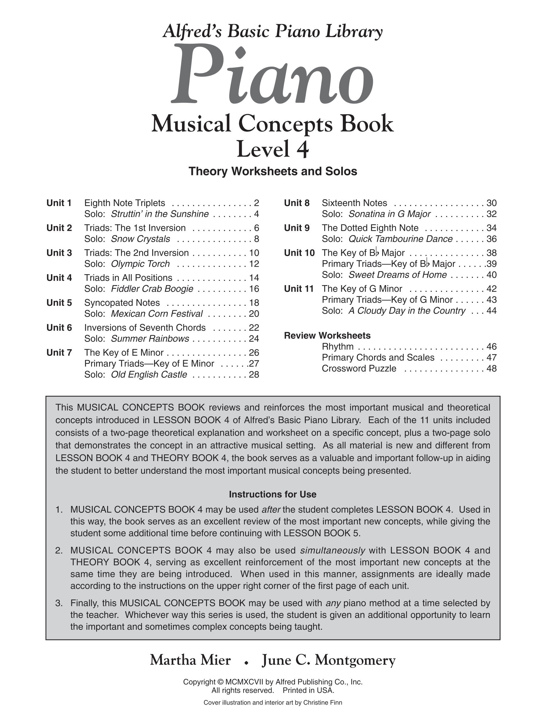 Alfred's Basic Piano Library - Musical Concepts Level 4 Book
