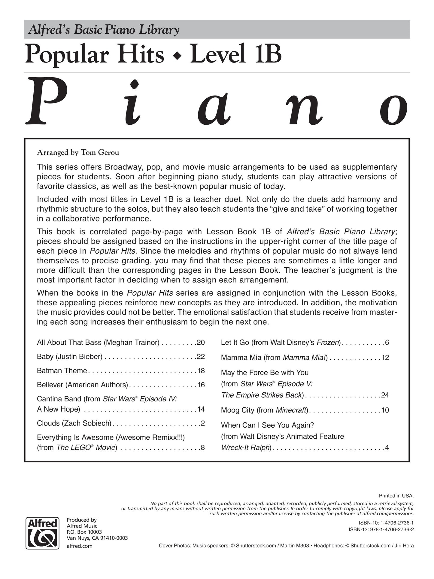 Alfred's Basic Piano Library - Popular Hits Level 1B Book