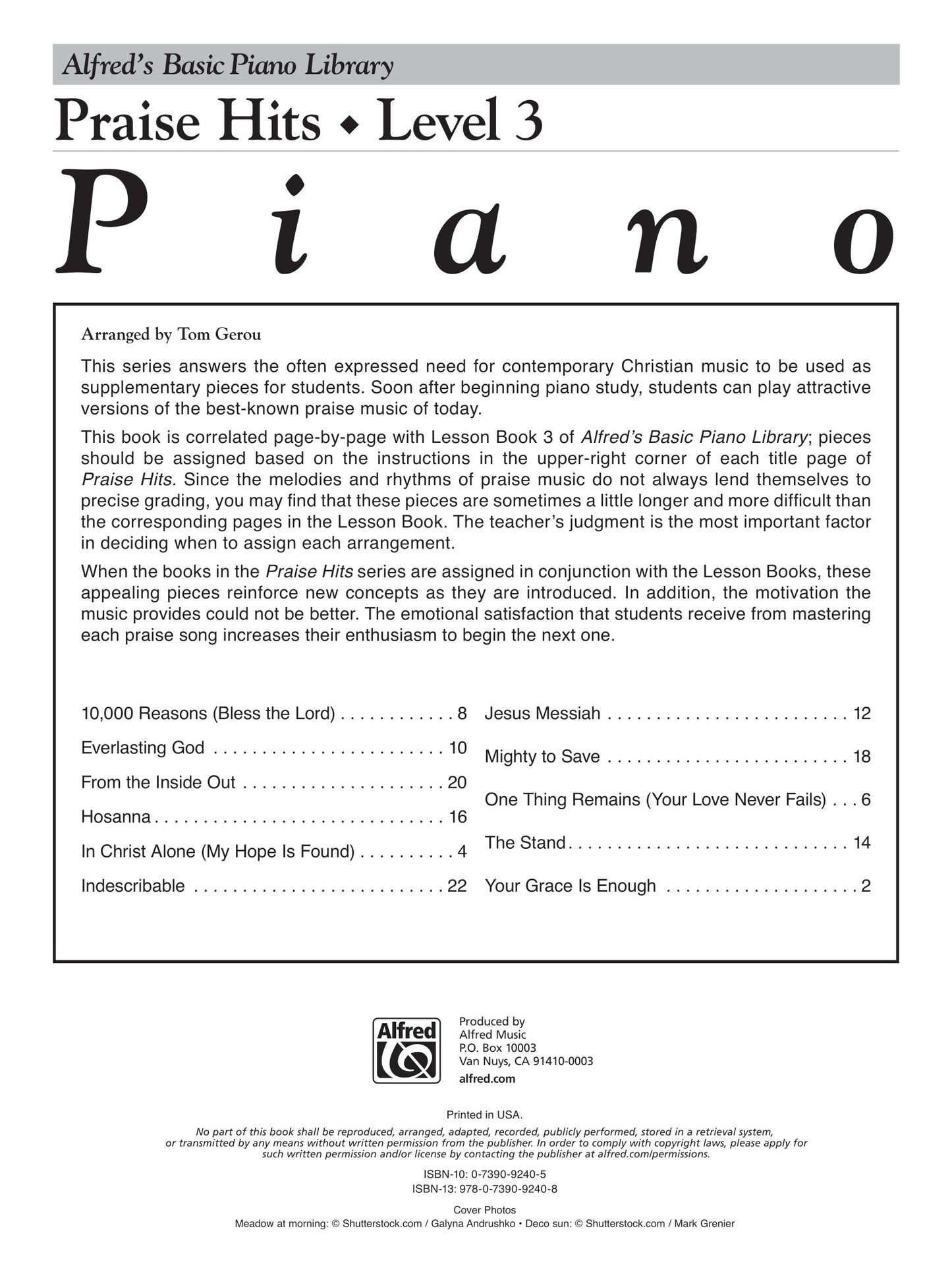 Alfred's Basic Piano Library - Praise Hits Level 3 Book