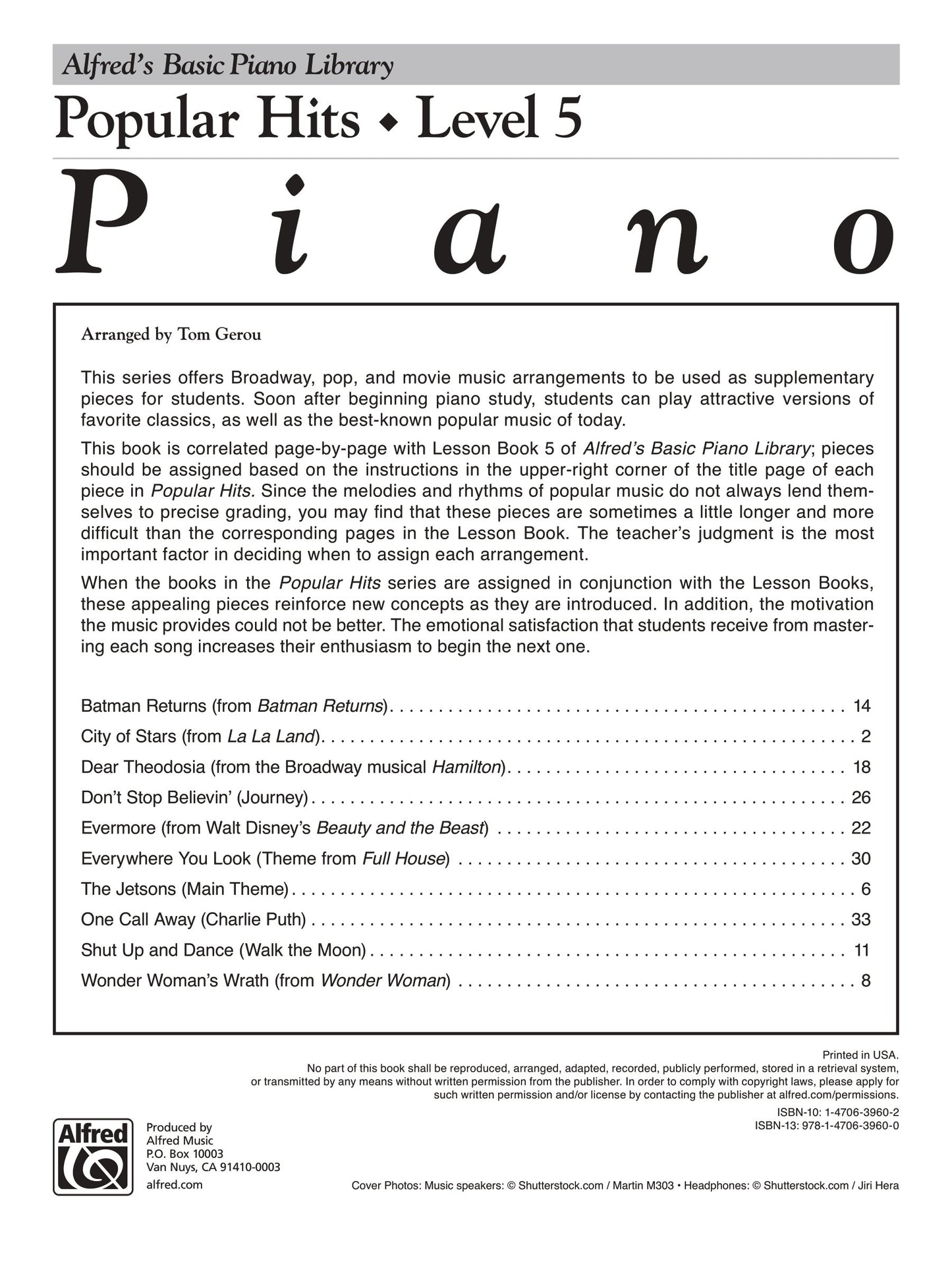 Alfred's Basic Piano Library - Popular Hits Level 5 Book