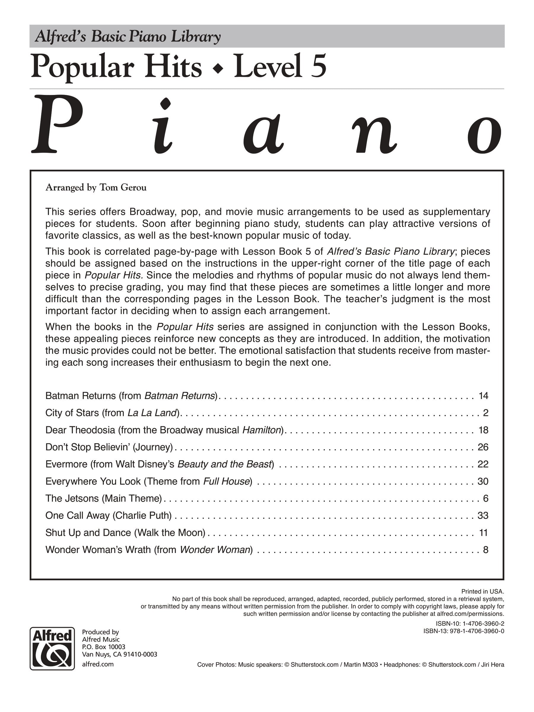 Alfred's Basic Piano Library - Popular Hits Level 5 Book