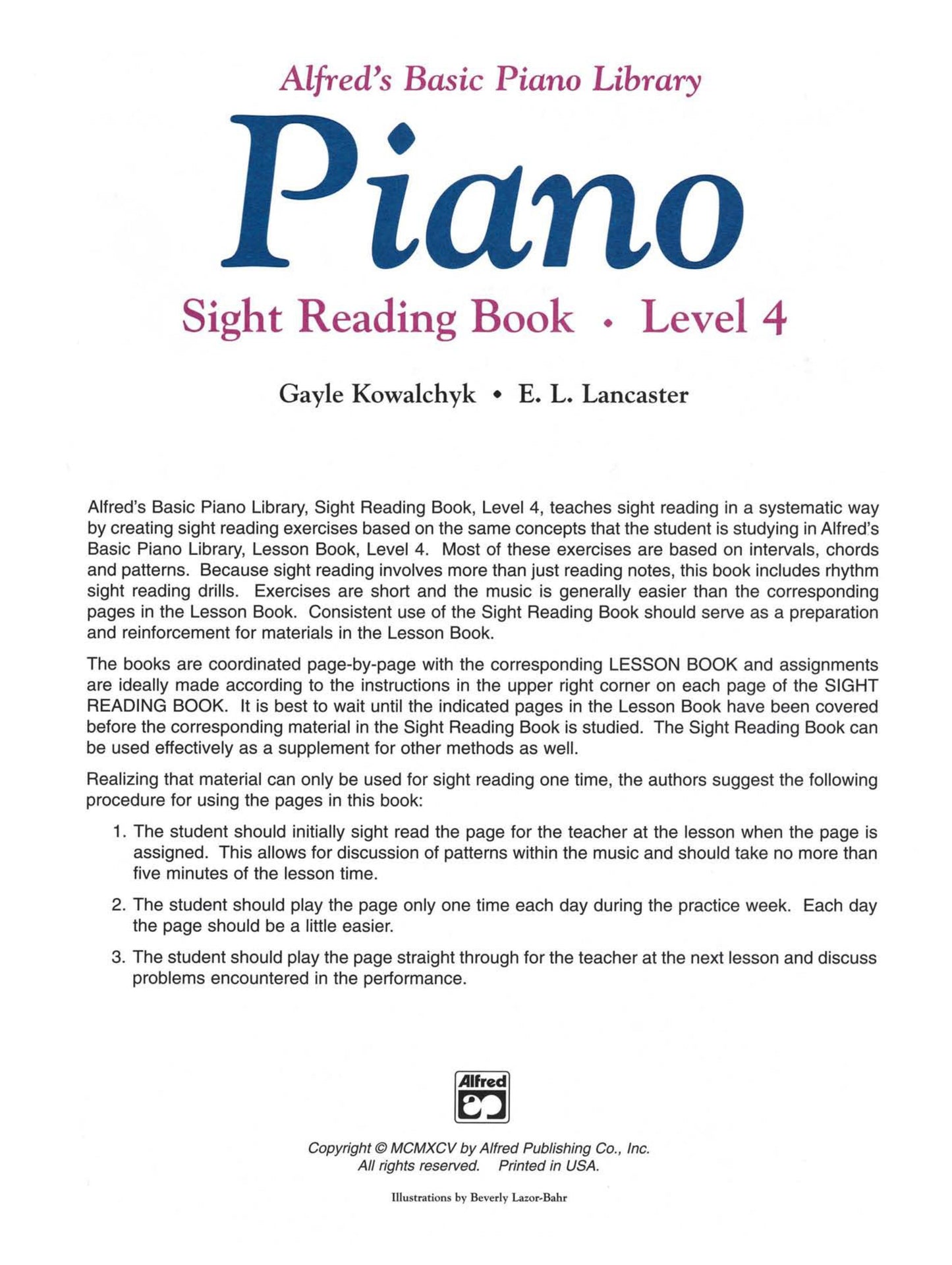 Alfred's Basic Piano Library - Sight Reading Level 4 Book