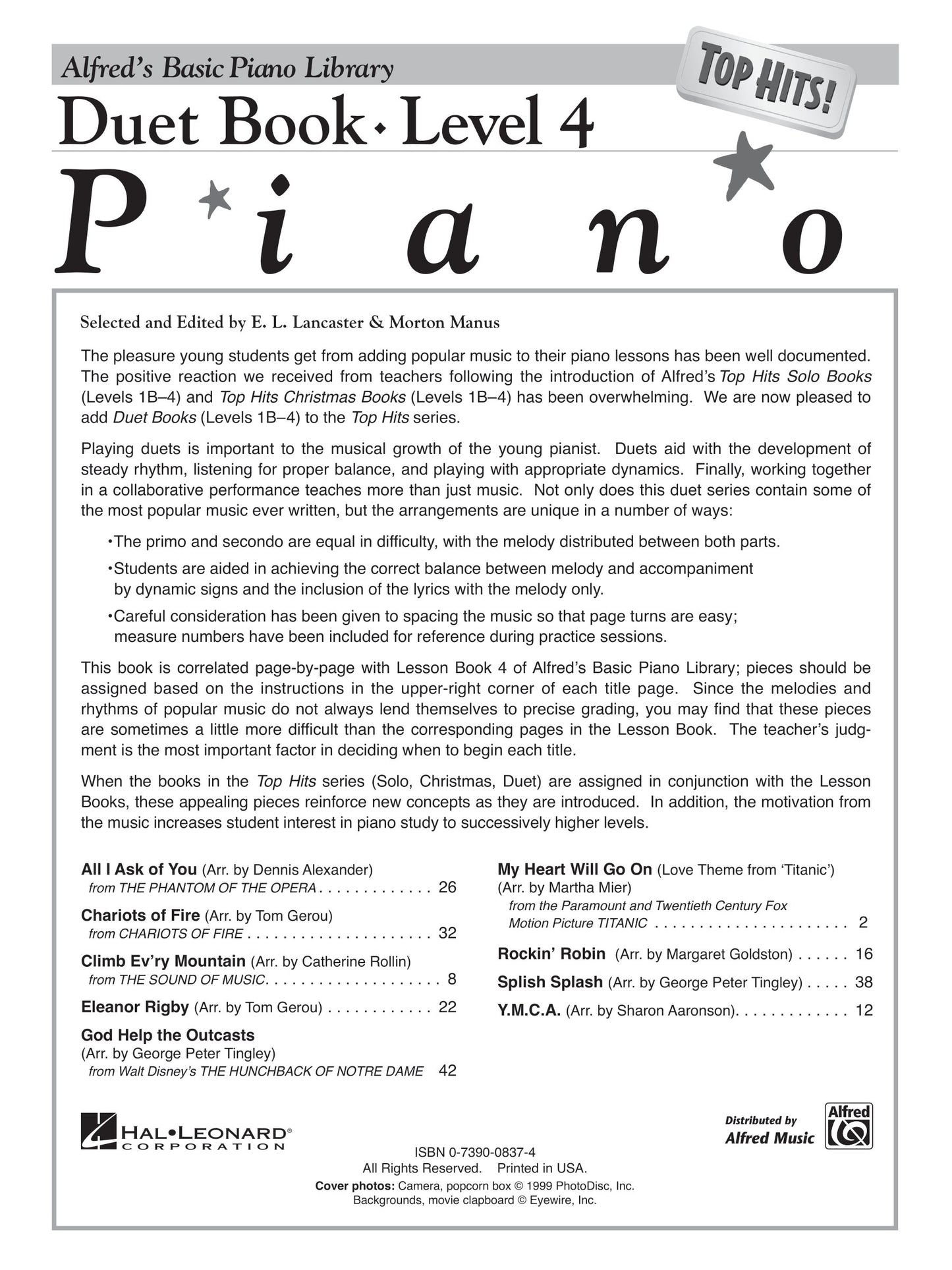 Alfred's Basic Piano Library - Top Hits Duet Level 4 Book
