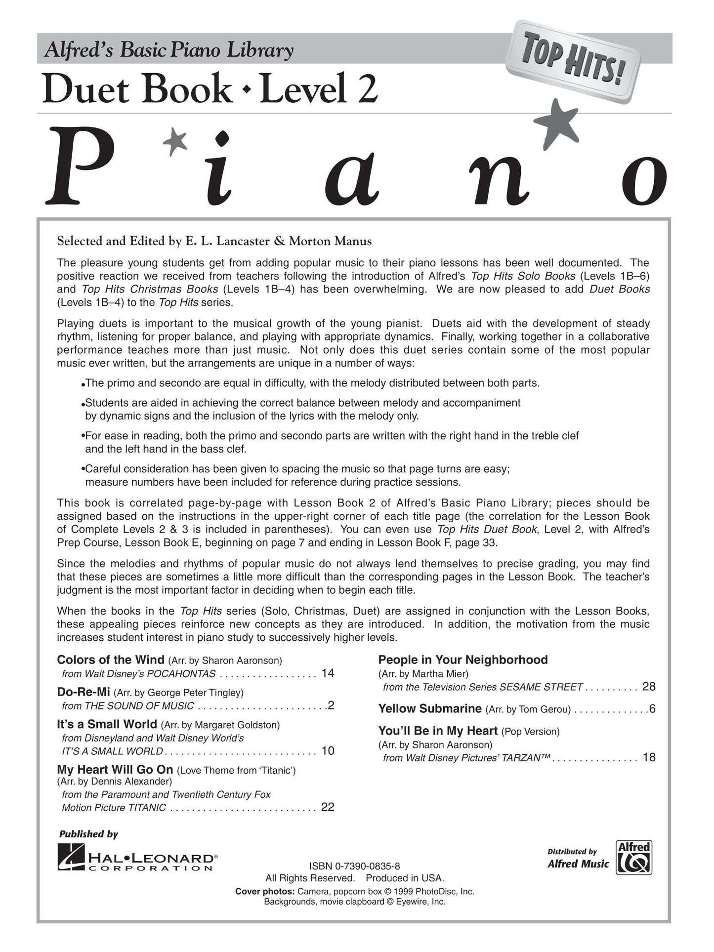 Alfred's Basic Piano Library - Top Hits Duet Level 2 Book