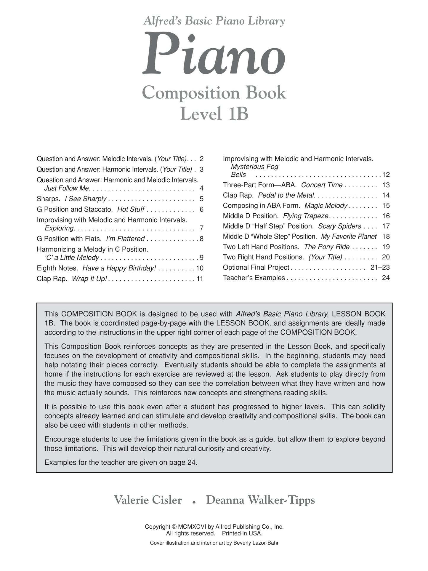 Alfred's Basic Piano Composition Level 1B Book