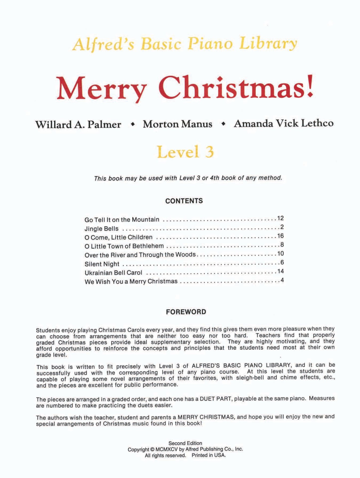 Alfred's Basic Piano Library - Merry Christmas Book Level 3