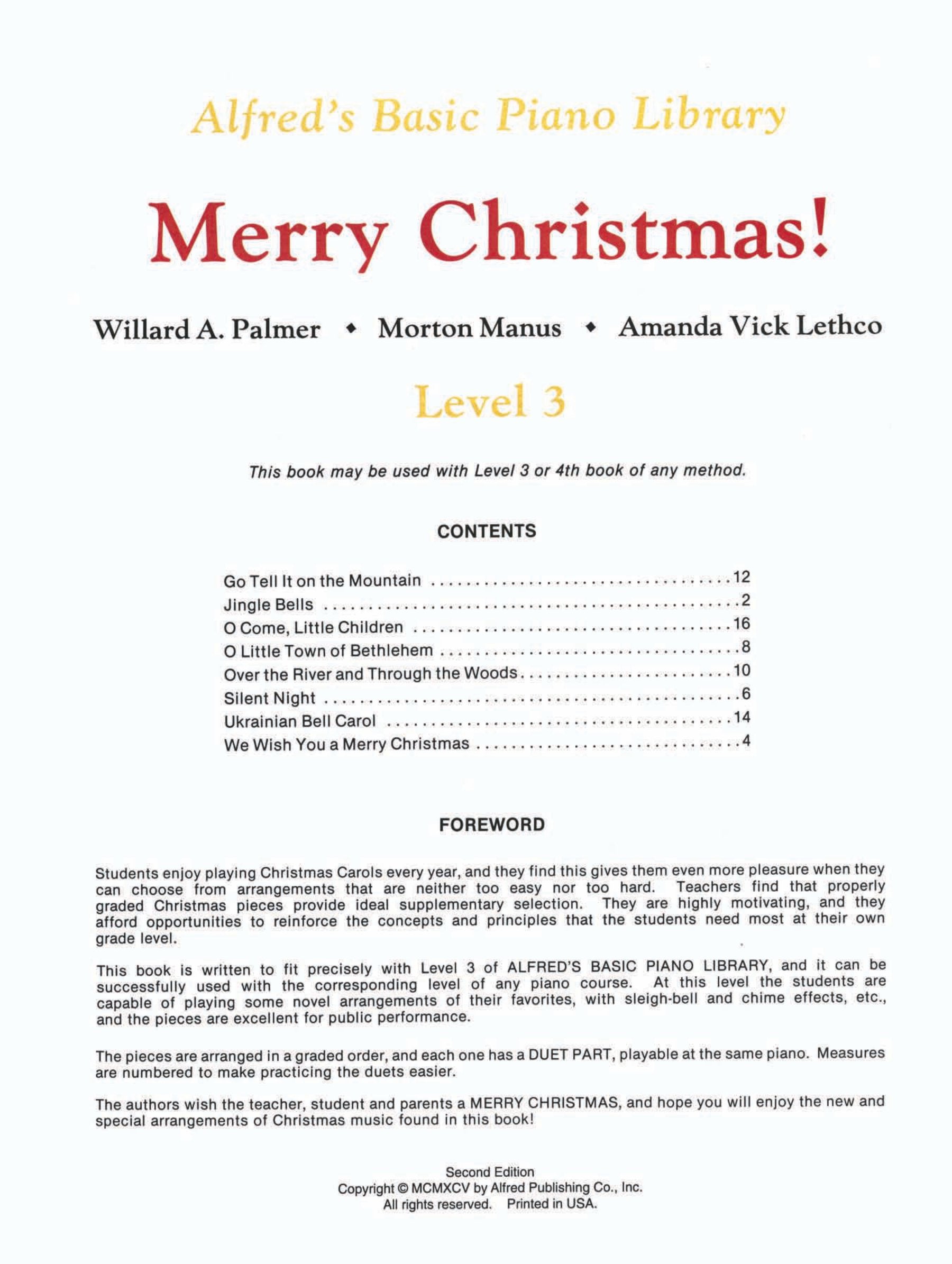 Alfred's Basic Piano Library - Merry Christmas Book Level 3