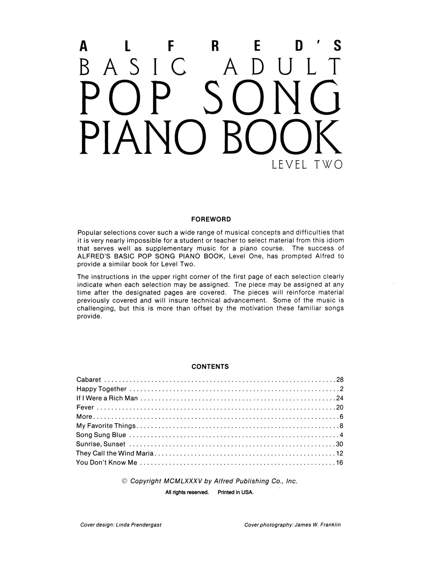 Alfred's Basic Adult Piano Course - Pop Songs Book 2