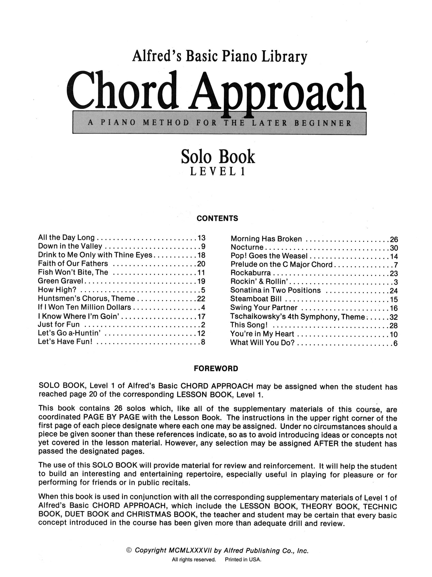 Alfred's Basic Piano Library - Chord Approach Solo Book Level 1