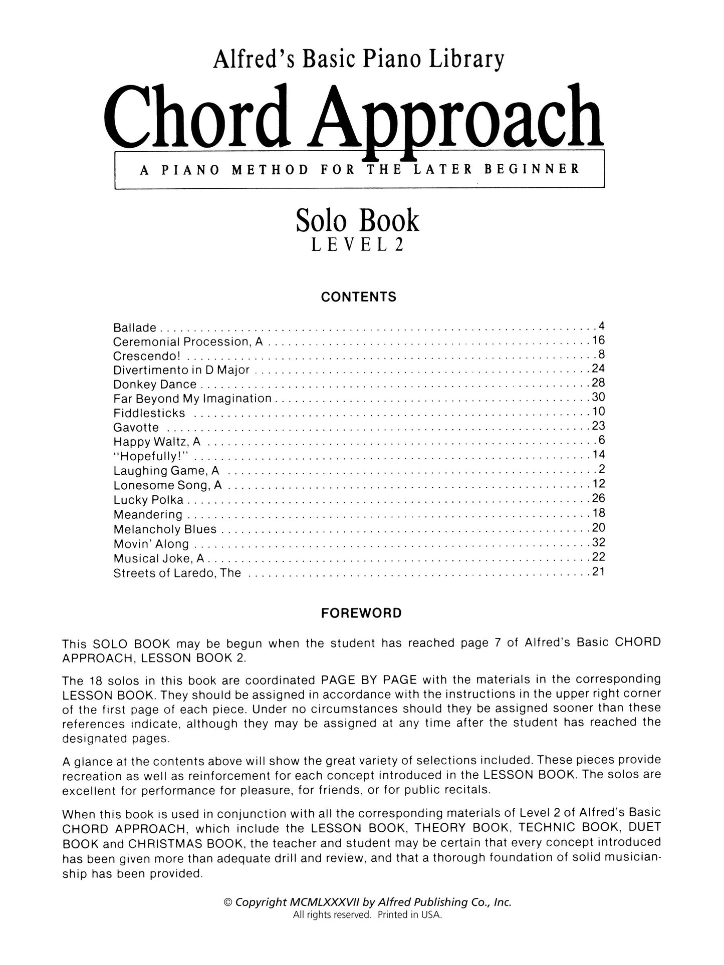Alfred's Basic Piano Library - Chord Approach Solo Book Level 2