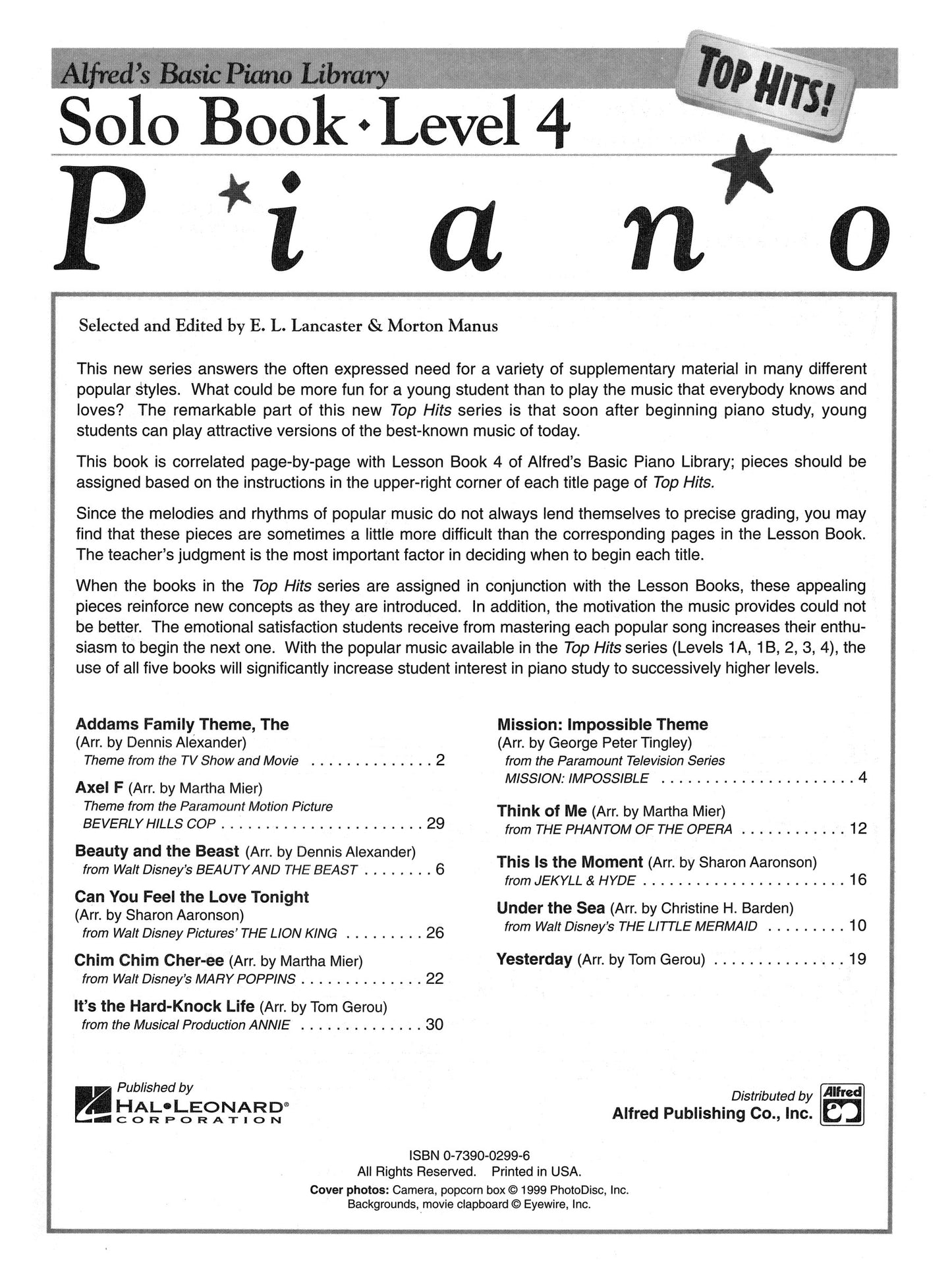 Alfred's Basic Piano Library - Top Hits Solo Book Level 4 (Book and Cd)