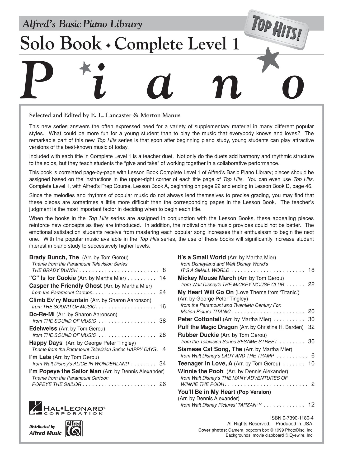 Alfred's Basic Piano Library - Top Hits Solo Book Complete Level 1 (1A/1B)