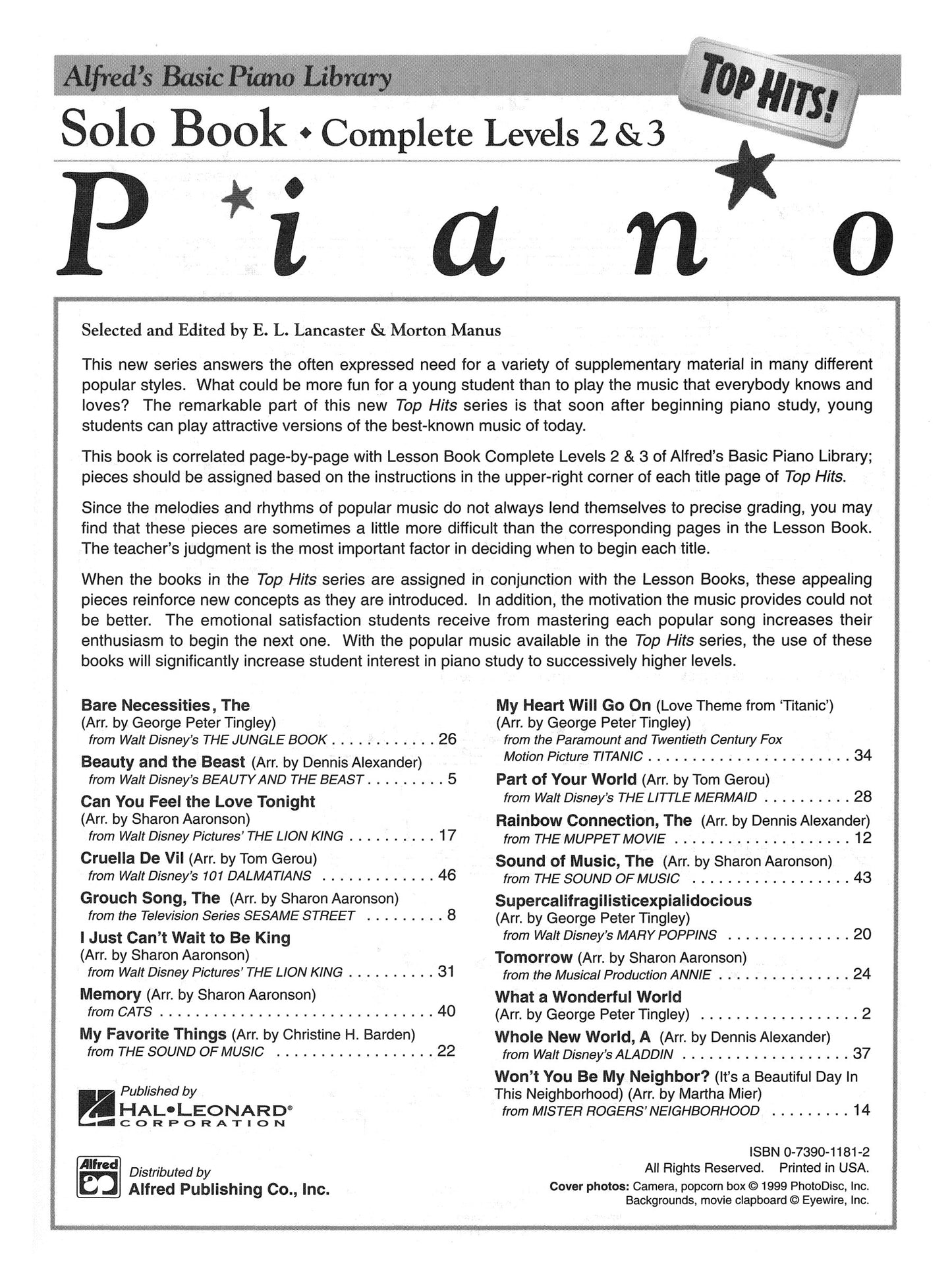 Alfred's Basic Piano Library - Top Hits Solo Book Complete Level 2 & 3