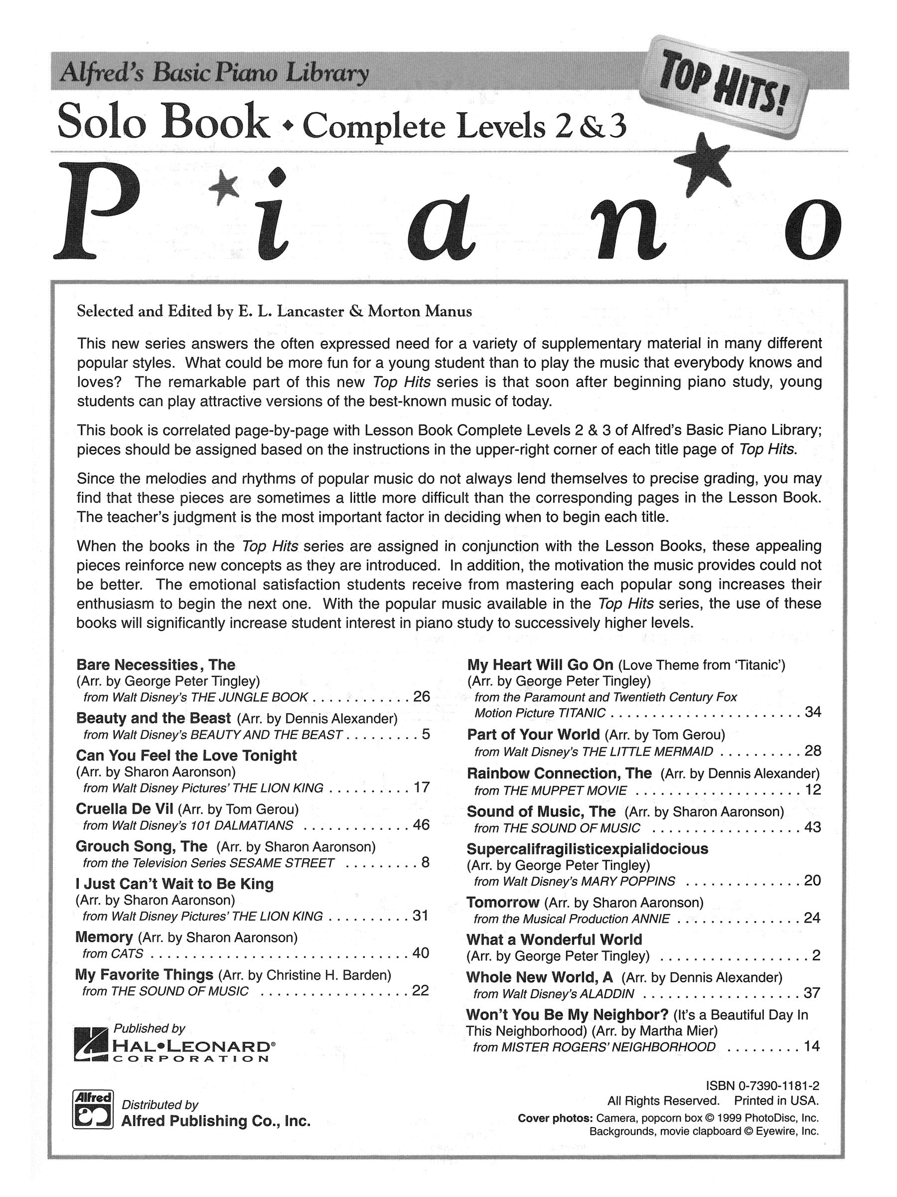 Alfred's Basic Piano Library - Top Hits Solo Book Complete Level 2 & 3