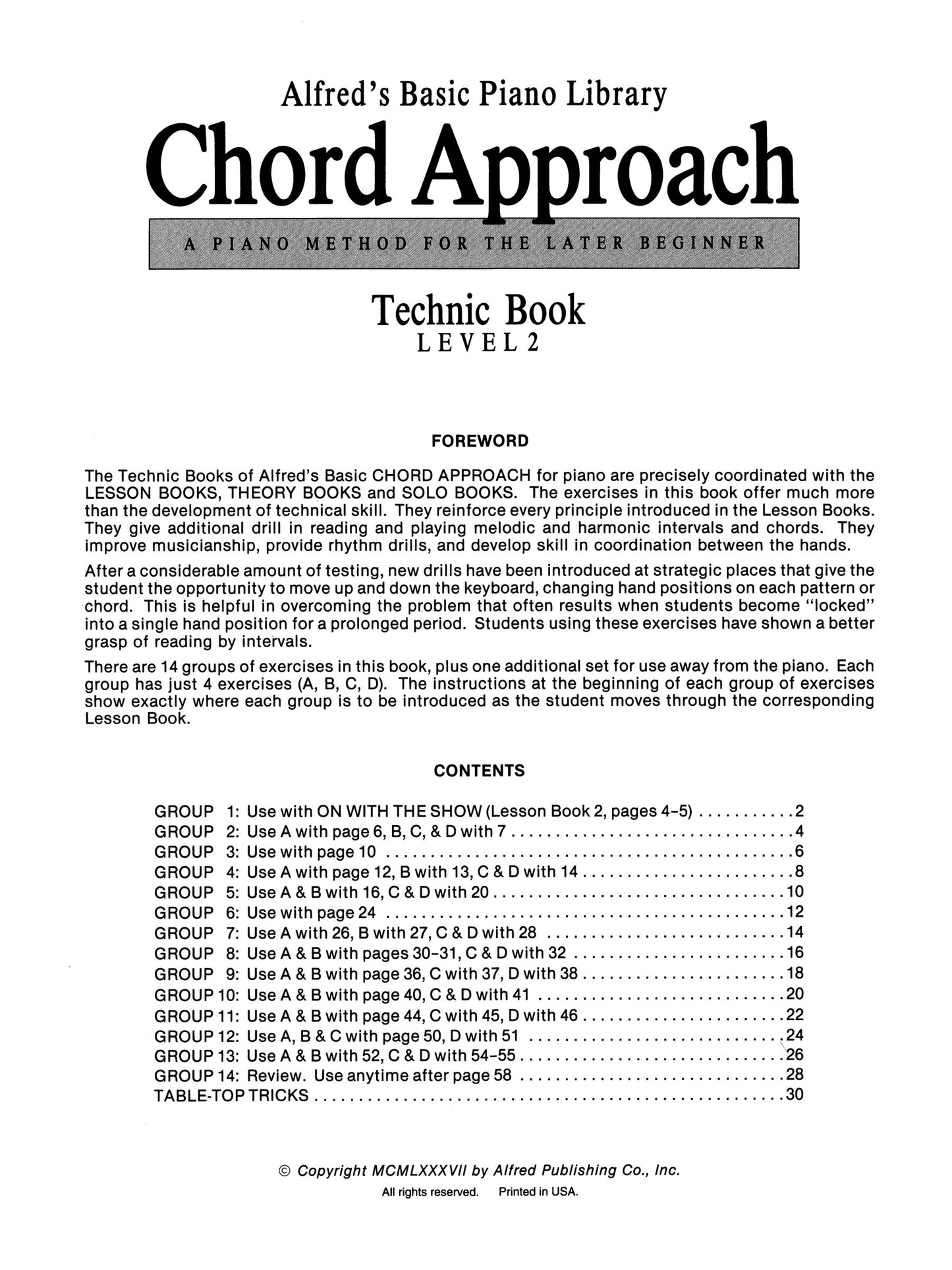 Alfred's Basic Piano Library - Chord Approach Technic Book Level 2