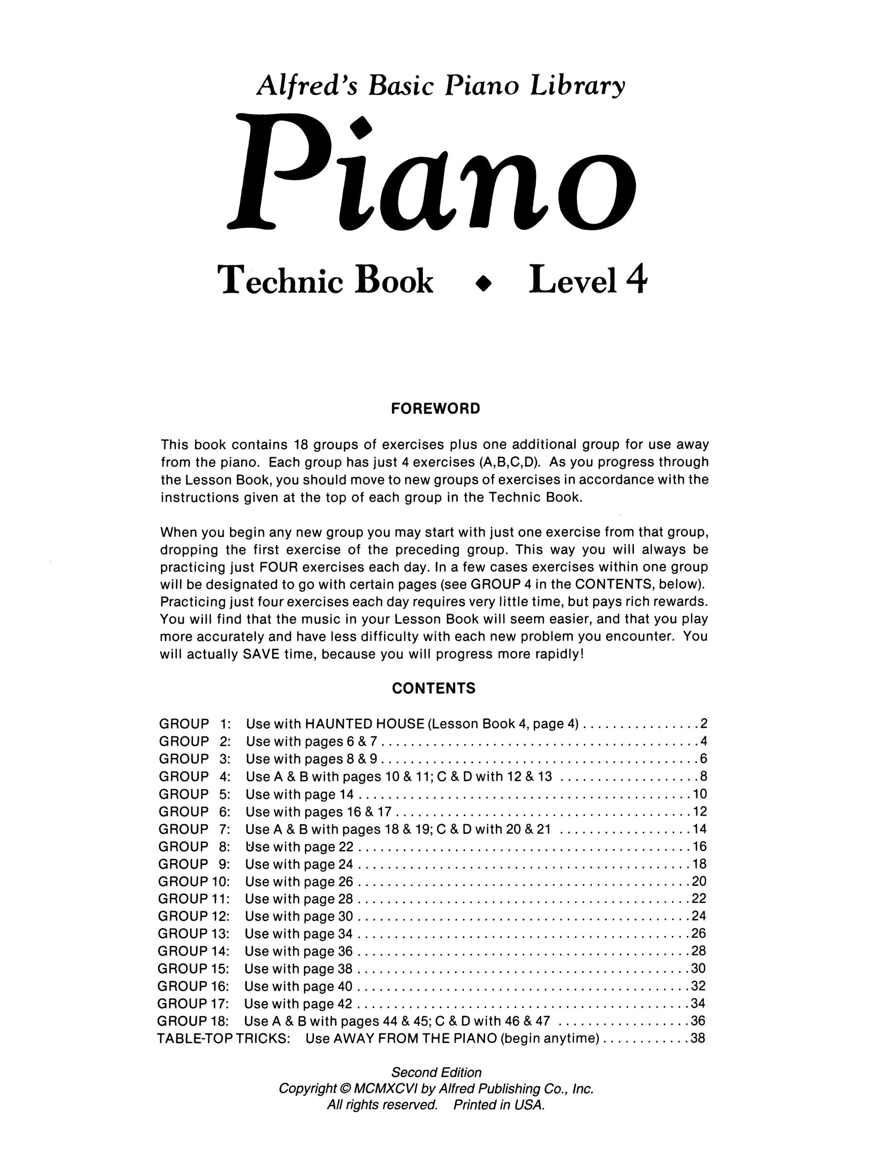 Alfred's Basic Piano Library - Technic Book Level 4