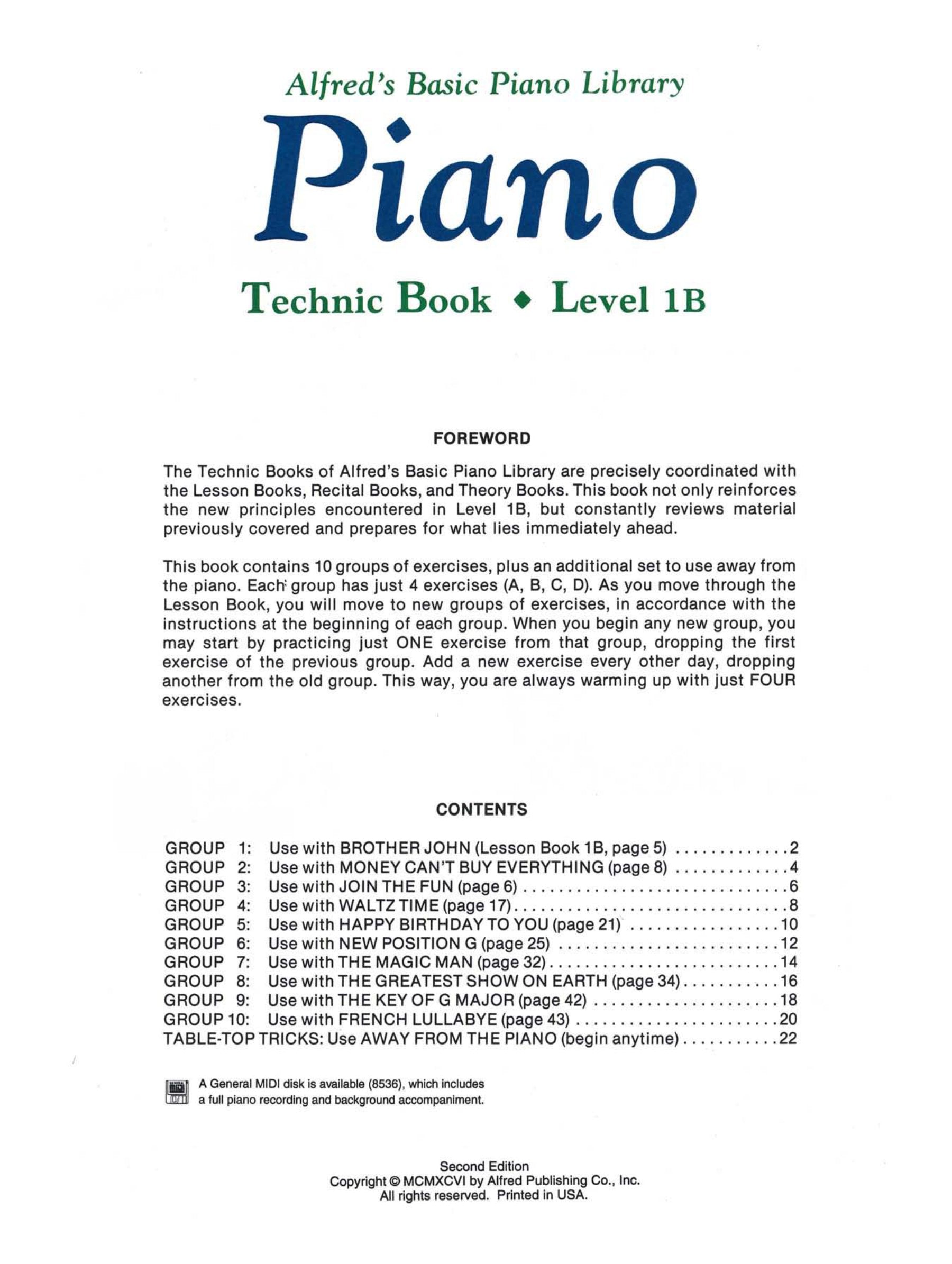 Alfred's Basic Piano Library - Technic Book Level 1B