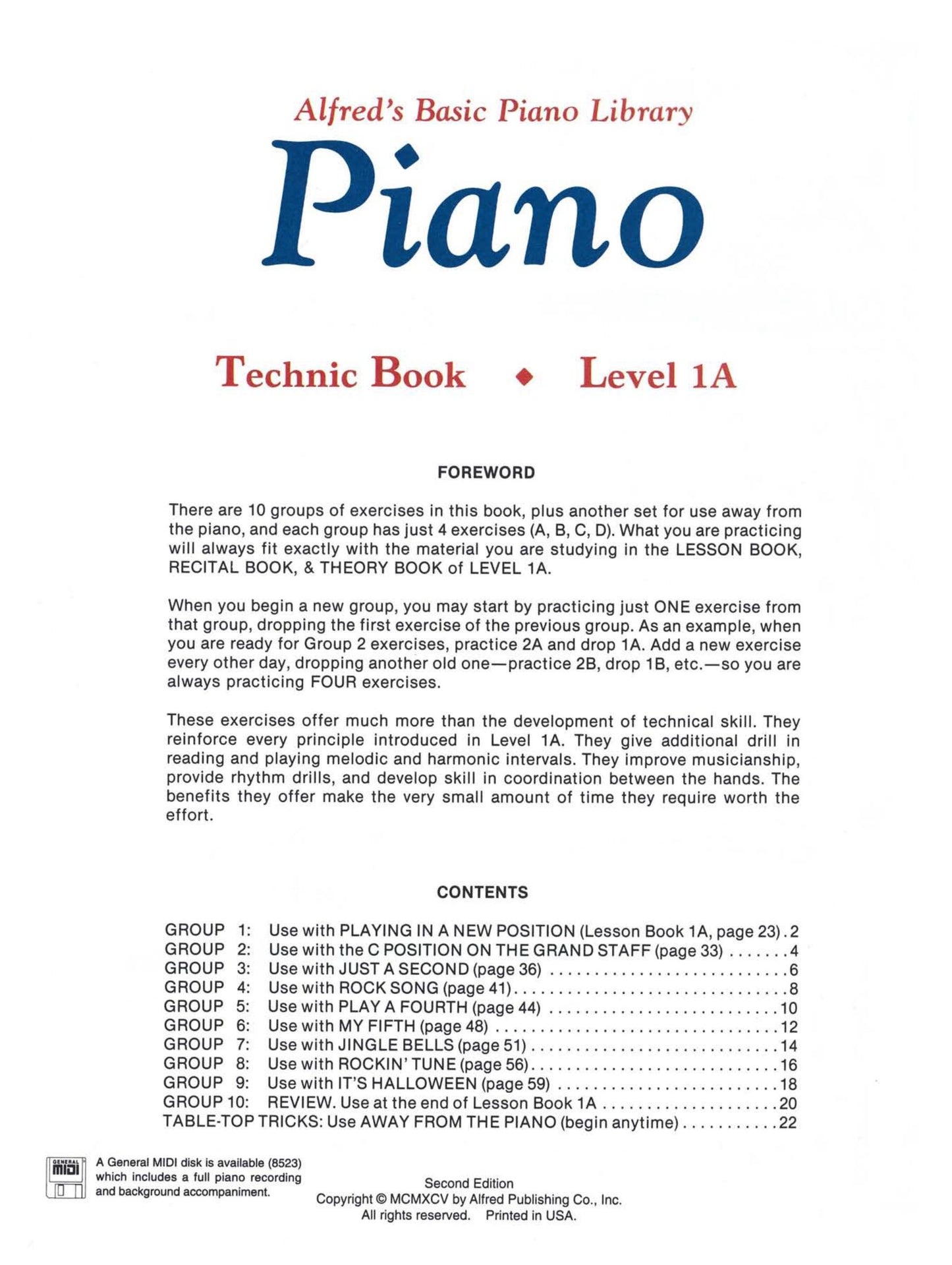 Alfred's Basic Piano Library - Technic Book Level 1A