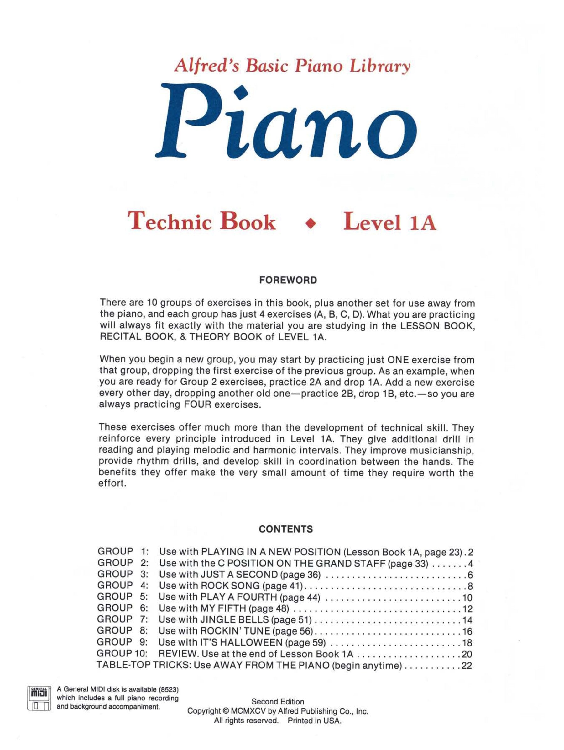 Alfred's Basic Piano Library - Technic Book Level 1A