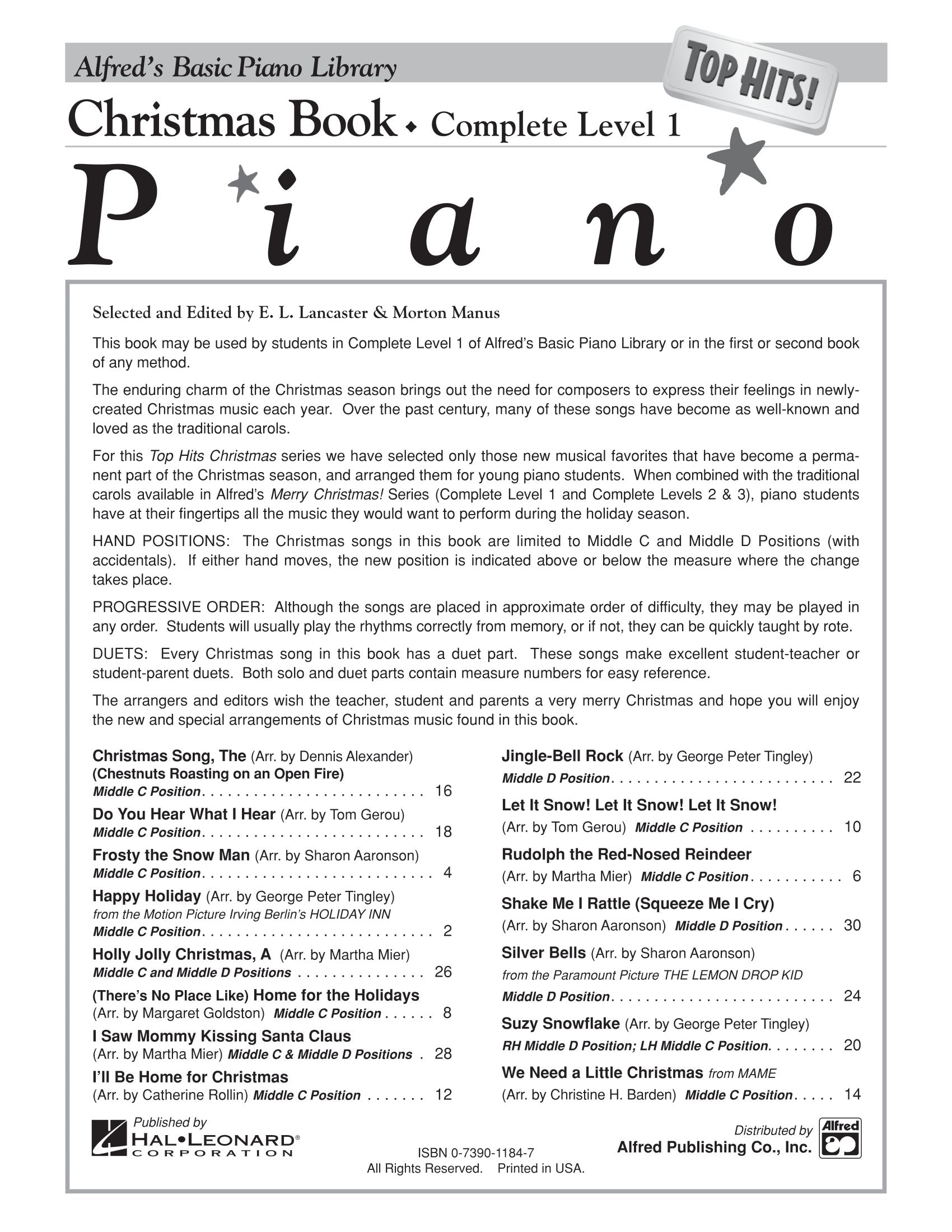 Alfred's Basic Piano Library Top Christmas Complete Level 1 (1A/1B)