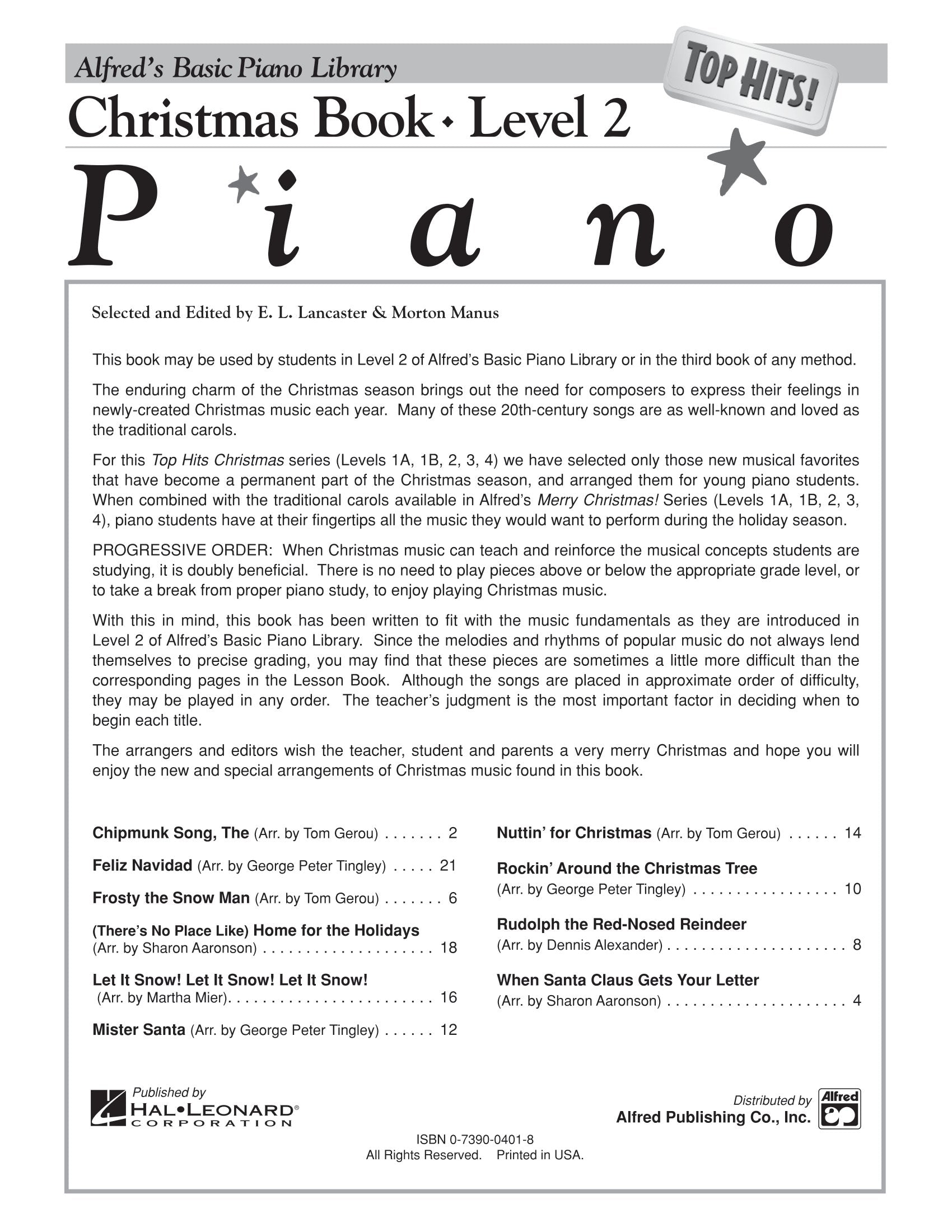 Alfred's Basic Piano Library - Top Hits Christmas Book Level 2